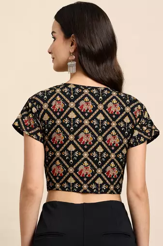 Black cotton sanganeri printed non padded blouse