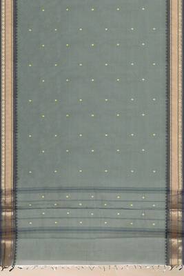 Steel grey & antique gold chettinad cotton saree with running blouse 6