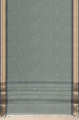 Steel grey & antique gold chettinad cotton saree with running blouse