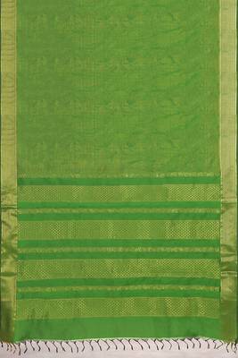 Leaf green & antique gold polycotton kalyani saree with running blouse 6