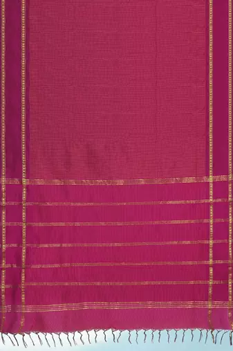 Dark magenta & antique gold polycotton kalyani saree with running blouse