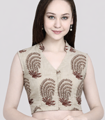 White cotton sanganeri printed non padded blouse
