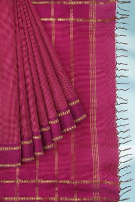 Dark magenta & antique gold polycotton kalyani saree with running blouse 7