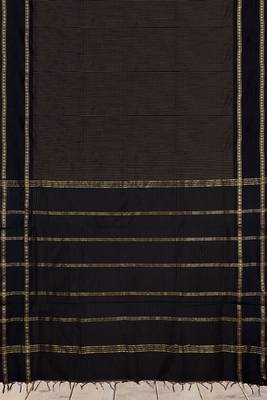 Coffee brown & midnight navy blue polycotton kalyani saree with running blouse 6