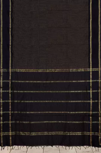 Coffee brown & midnight navy blue polycotton kalyani saree with running blouse