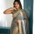 Ravishing teal blue fancy lace border soft viscose jacquard butti silk designer party wear saree