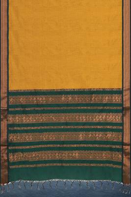 Marigold amber orange & deep teal green polycotton kalyani saree with running blouse 6