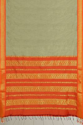 Silky silver & vermilion orange polycotton kalyani saree with running blouse 6