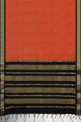 Burnt orange & dark chocolate brown polycotton kalyani saree with running blouse 6