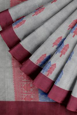 Pearl grey & rosewood pink kovai cotton saree with running blouse 7