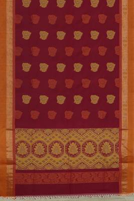 Wine red & burnt saffron kovai coimbatore cotton saree with running blouse 6