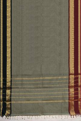 Sage grey & deep maroon chettinad cotton saree with running blouse 6