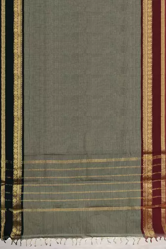 Sage grey & deep maroon chettinad cotton saree with running blouse
