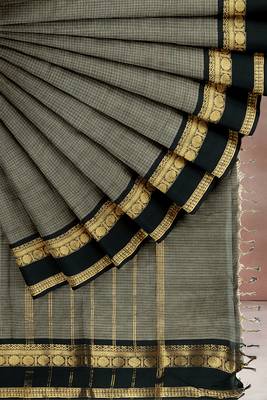 Sage grey & deep maroon chettinad cotton saree with running blouse 7