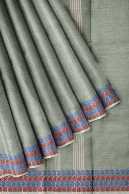 Stone grey chettinad cotton saree with running blouse 7