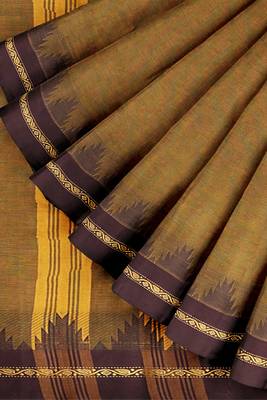 Jarosite yellow & deep maroon chettinad cotton saree with running blouse 7