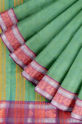 Sea green & orchid pink chettinad cotton saree with running blouse 7