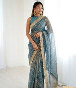 Spellbinding sea-green fancy lace border soft viscose jacquard butti silk ceremonian saree