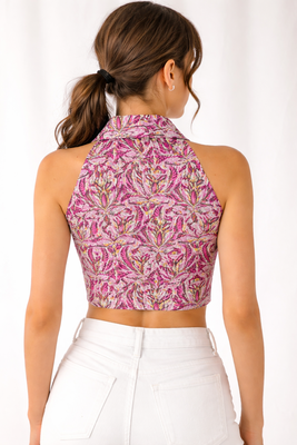 Pink cotton sanganeri printed non padded blouse 2