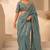 Dreamy blue beads sequins and cut-dana embroidered fendy satin wedding and party wear saree