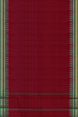 Rich dark red & jade green chettinad cotton saree with running blouse 2