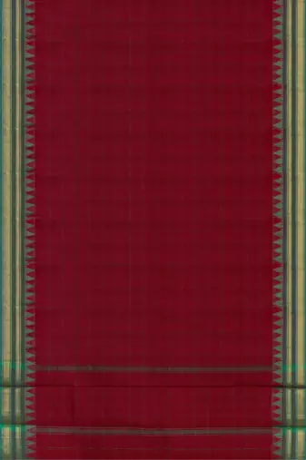Rich dark red & jade green chettinad cotton saree with running blouse