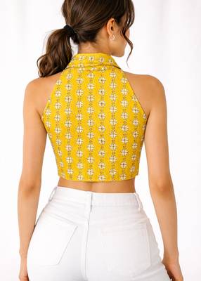 Yellow cotton sanganeri printed non padded blouse 2