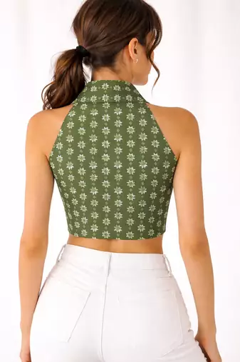 Green cotton sanganeri printed non padded blouse
