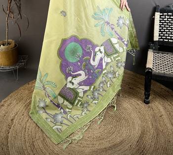 Green cotton woven design saree with unstitched blouse piece 5