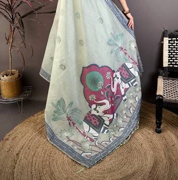 Sky blue cotton woven design saree with unstitched blouse piece 5