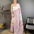 Mauve & off white linen embellished saree with unstitched blouse piece