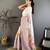 Mauve & off white linen embellished saree with unstitched blouse piece