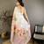 Mauve & off white linen embellished saree with unstitched blouse piece