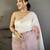Mauve & off white linen embellished saree with unstitched blouse piece