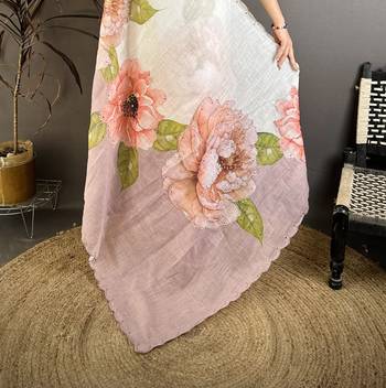 Mauve & off white linen embellished saree with unstitched blouse piece 5