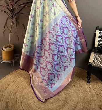 Sky blue kanjeevaram silk blend woven design saree with unstitched blouse piece 5