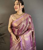 Wine kanjeevaram silk woven design saree with unstitched blouse piece