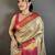 Cream kanjeevaram silk blend woven design saree with unstitched blouse piece