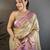 Cream kanjeevaram silk blend woven design saree with unstitched blouse piece
