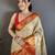 Cream kanjeevaram silk blend woven design saree with unstitched blouse piece
