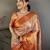 Gold kanjeevaram silk blend woven design saree with unstitched blouse piece