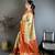 Cream kanjeevaram silk blend woven design saree with unstitched blouse piece