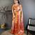 Gold kanjeevaram silk blend woven design saree with unstitched blouse piece