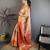 Gold kanjeevaram silk blend woven design saree with unstitched blouse piece