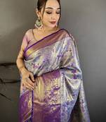Sky blue kanjeevaram silk blend woven design saree with unstitched blouse piece