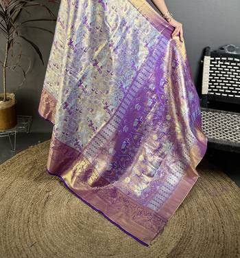 Sky blue kanjeevaram silk blend woven design saree with unstitched blouse piece 5