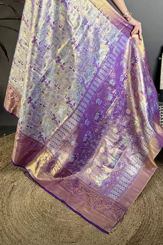 Sky blue kanjeevaram silk blend woven design saree with unstitched blouse piece