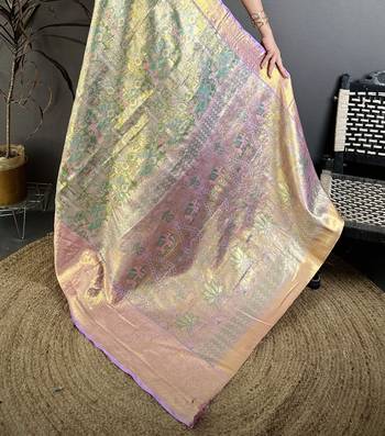 Sea green kanjeevaram silk blend woven design saree with unstitched blouse piece 5