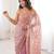 Pink tissue embridered saree with unstitched blouse piece