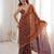 Rust tissue embridered saree with unstitched blouse piece
